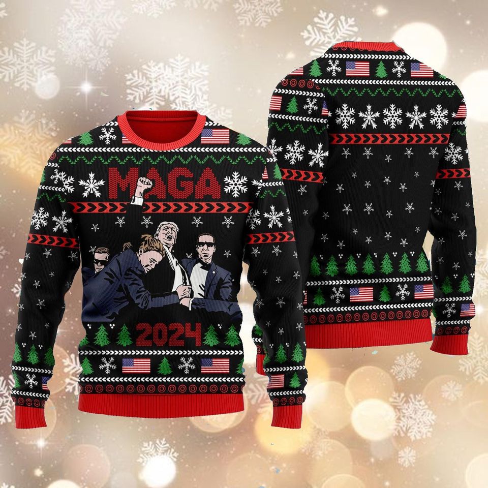 Christmas Sweater MAGA 2024 Ugly Christmas Sweater, Donald Trump Win Ugly Sweater