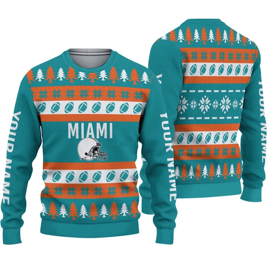 Christmas Sweater Men, Customized Miami Football Sweater, Miami Christmas