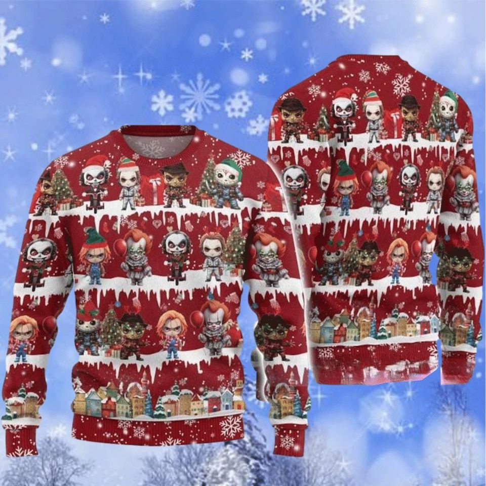 Christmas Sweater Scary Halloween Characters Ugly Sweater, Horror Movie Ugly Christmas
