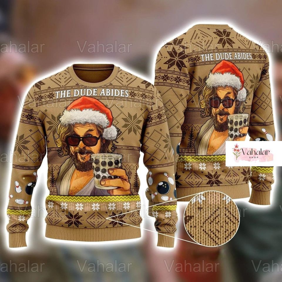 Christmas The Big Lebowski Ugly Sweater, The Dude Abides Ugly Sweater