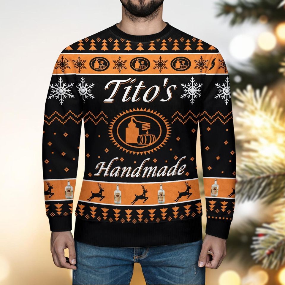 Christmas Tito's Ugly Sweater, Custom Tito's Christmas Sweater, Titos Vodka Sweater - Image 5