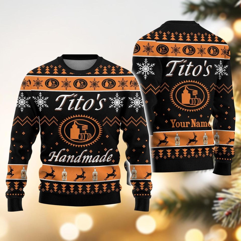 Christmas Tito's Ugly Sweater, Custom Tito's Christmas Sweater, Titos Vodka Sweater - Image 2