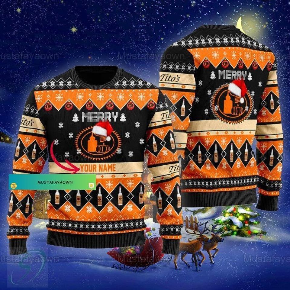 Christmas Titos Ugly Sweater, Custom Titos Whiskey Xmas Sweater