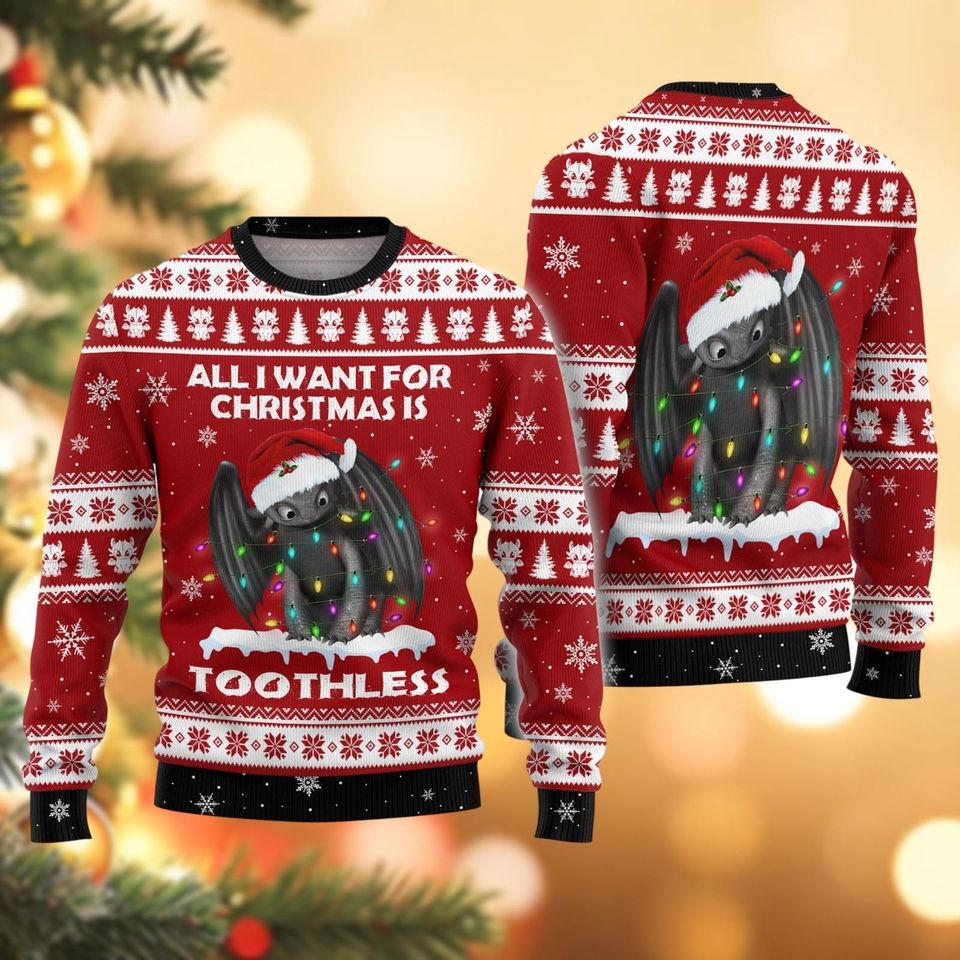 Christmas Toothless Ugly Sweater, How To Train Dragon Sweater