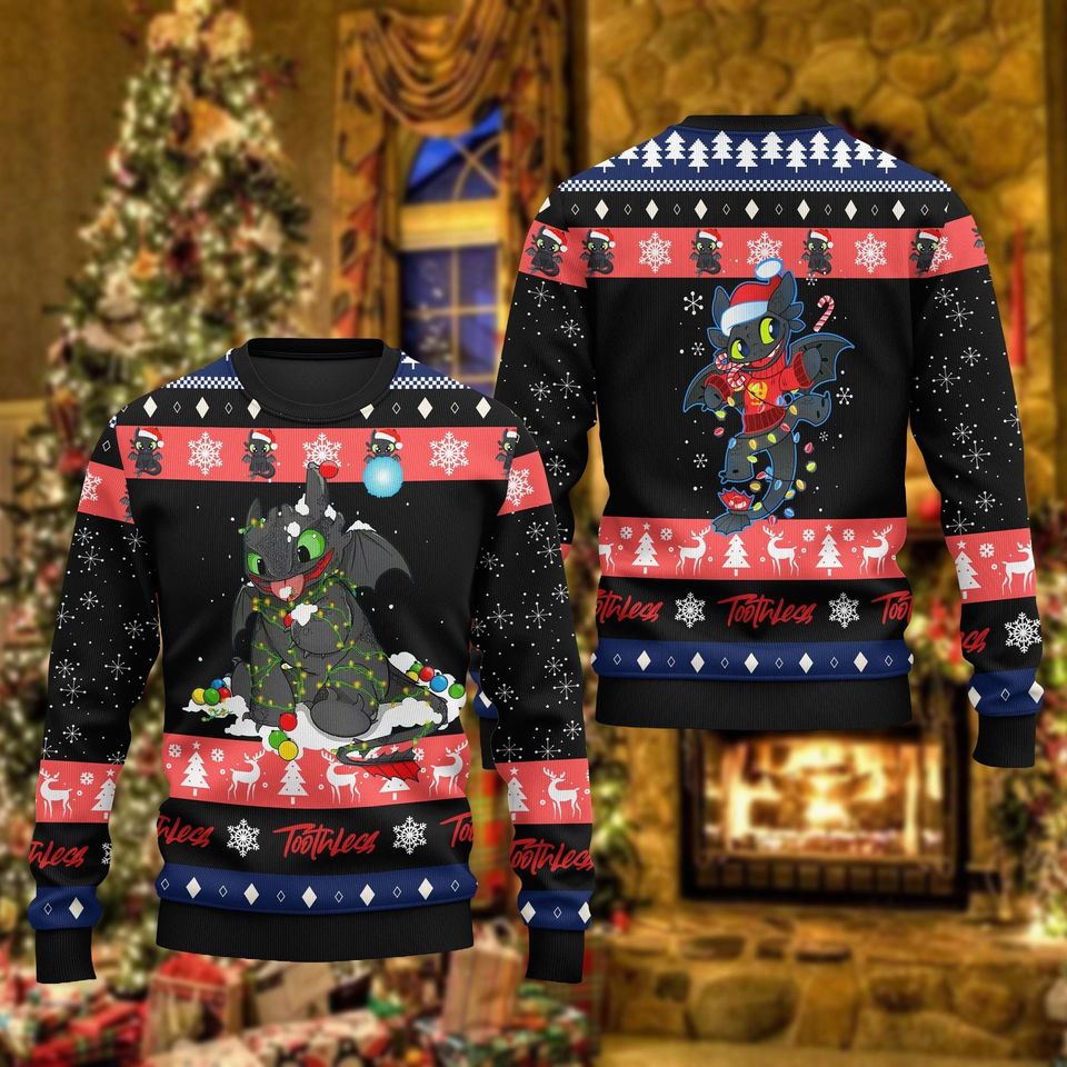 Christmas Toothless Ugly Sweater, How To Train Dragon Ugly Sweatshirts