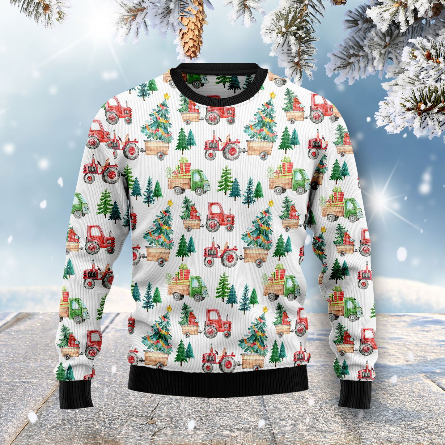 Christmas Tractor Ugly Christmas Sweater Adult 3D Funny Matching for family