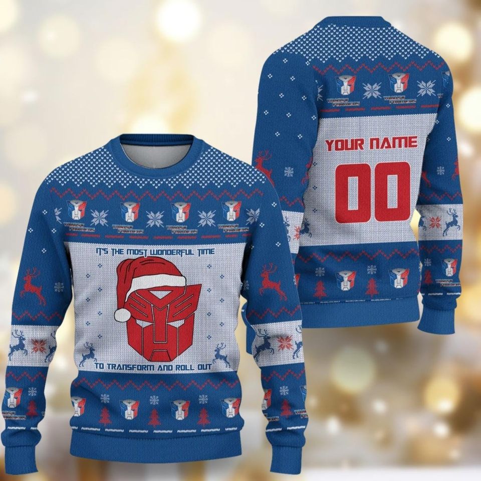 Christmas Transformer Ugly Sweater, Optimus Prime Xmas Sweater