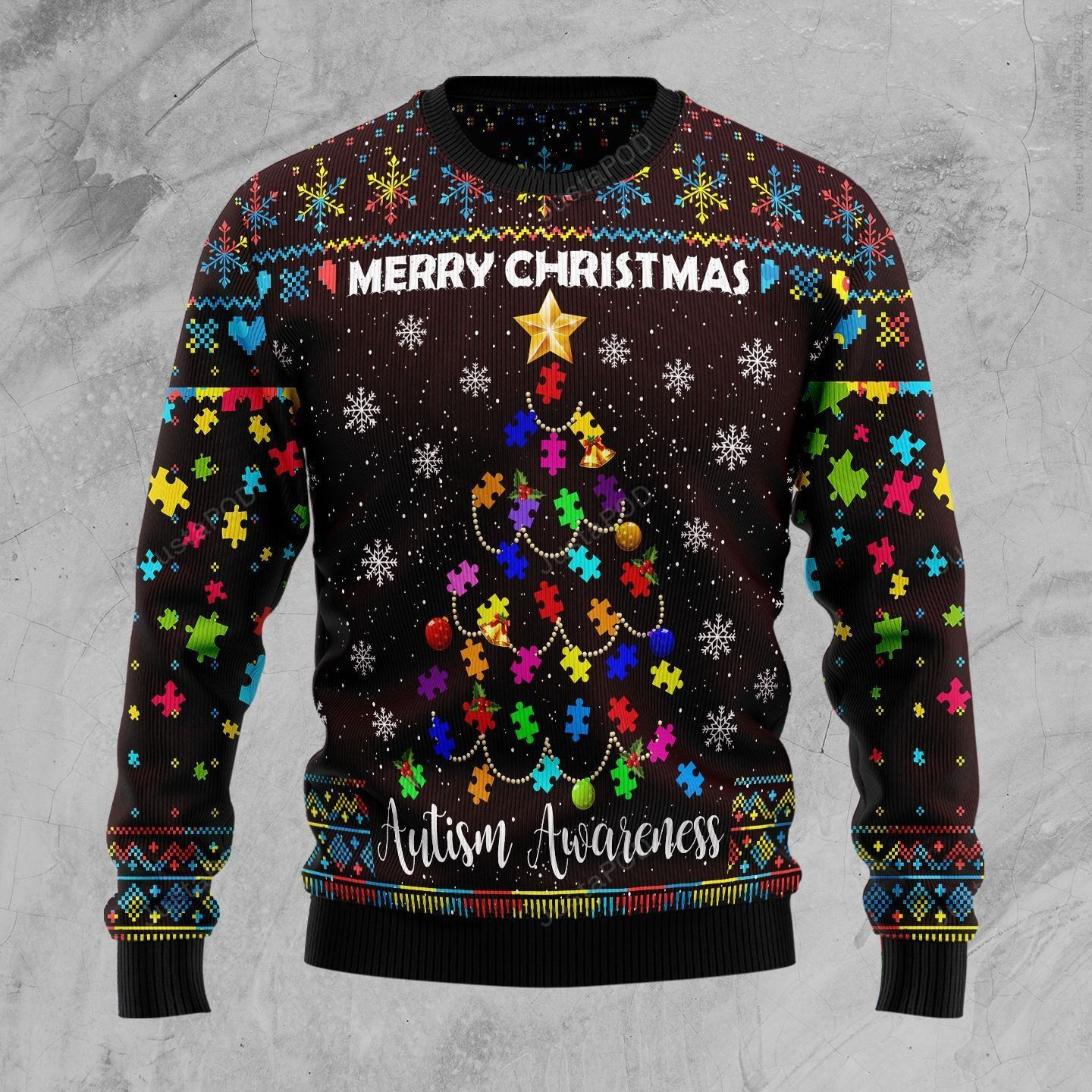Christmas Tree Autism Awareness Ugly Christmas Sweater Adult 3D Funny Matching for family