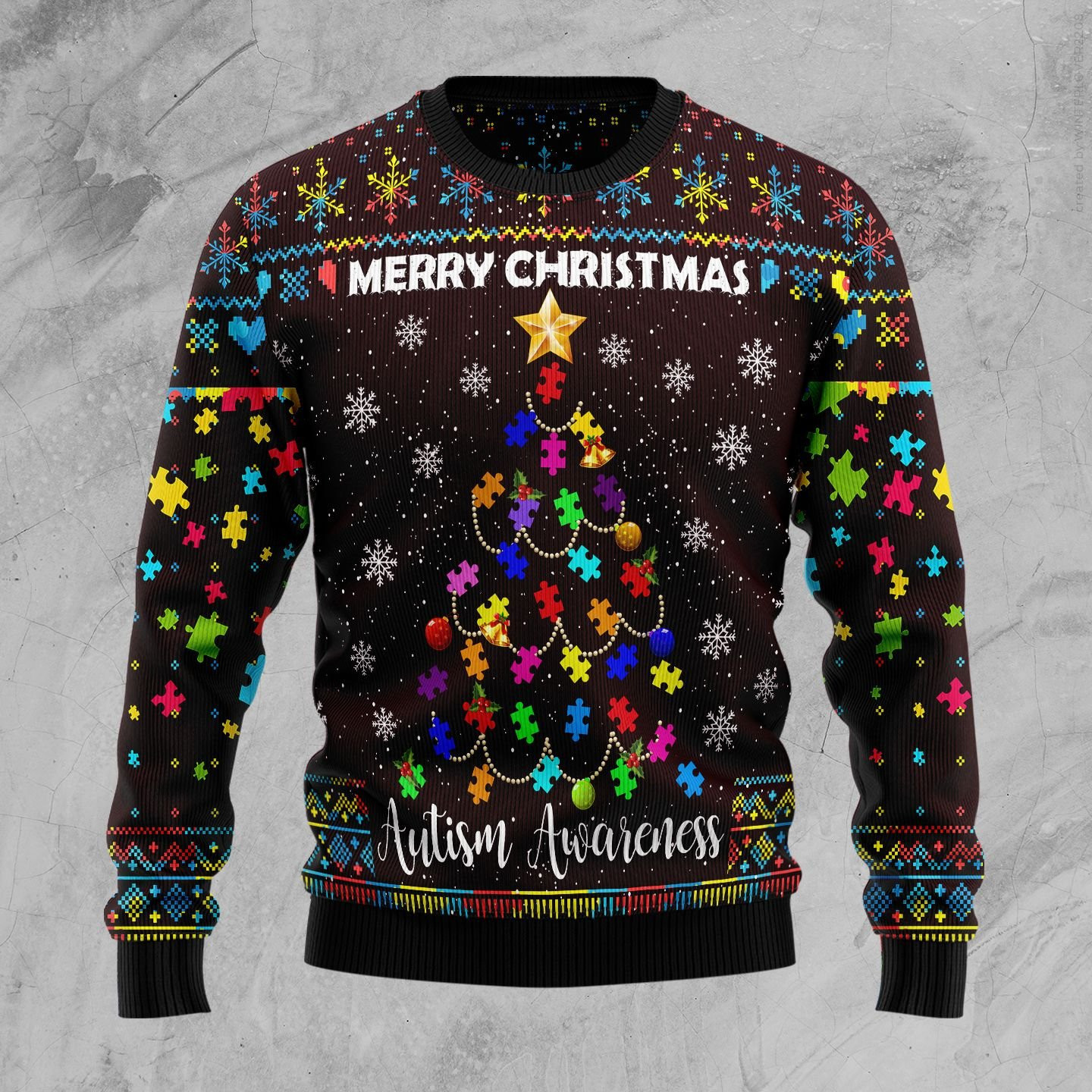 Christmas Tree Autism Awareness Ugly Christmas Sweater Adult 3D Funny Matching for family