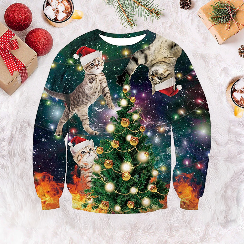 Christmas Tree Cat Ugly Christmas Sweater Funny Xmas Clothing Cat Owners Gifts