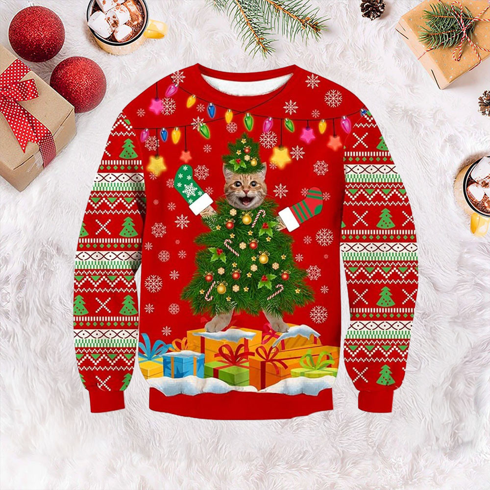 Christmas Tree Cat Ugly Sweater Funny Christmas Jumpers Best Gifts For Cat Lovers