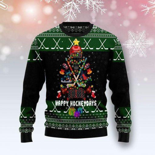 Christmas Tree Happy Hockey Days Ugly Christmas Sweater Adult 3D Funny Matching for family