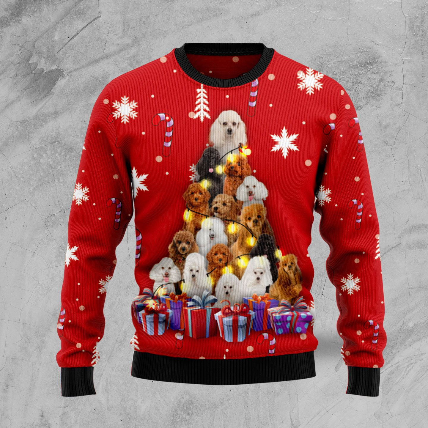 Christmas Tree Poodle Ugly Christmas Sweater Adult 3D Funny Matching for family