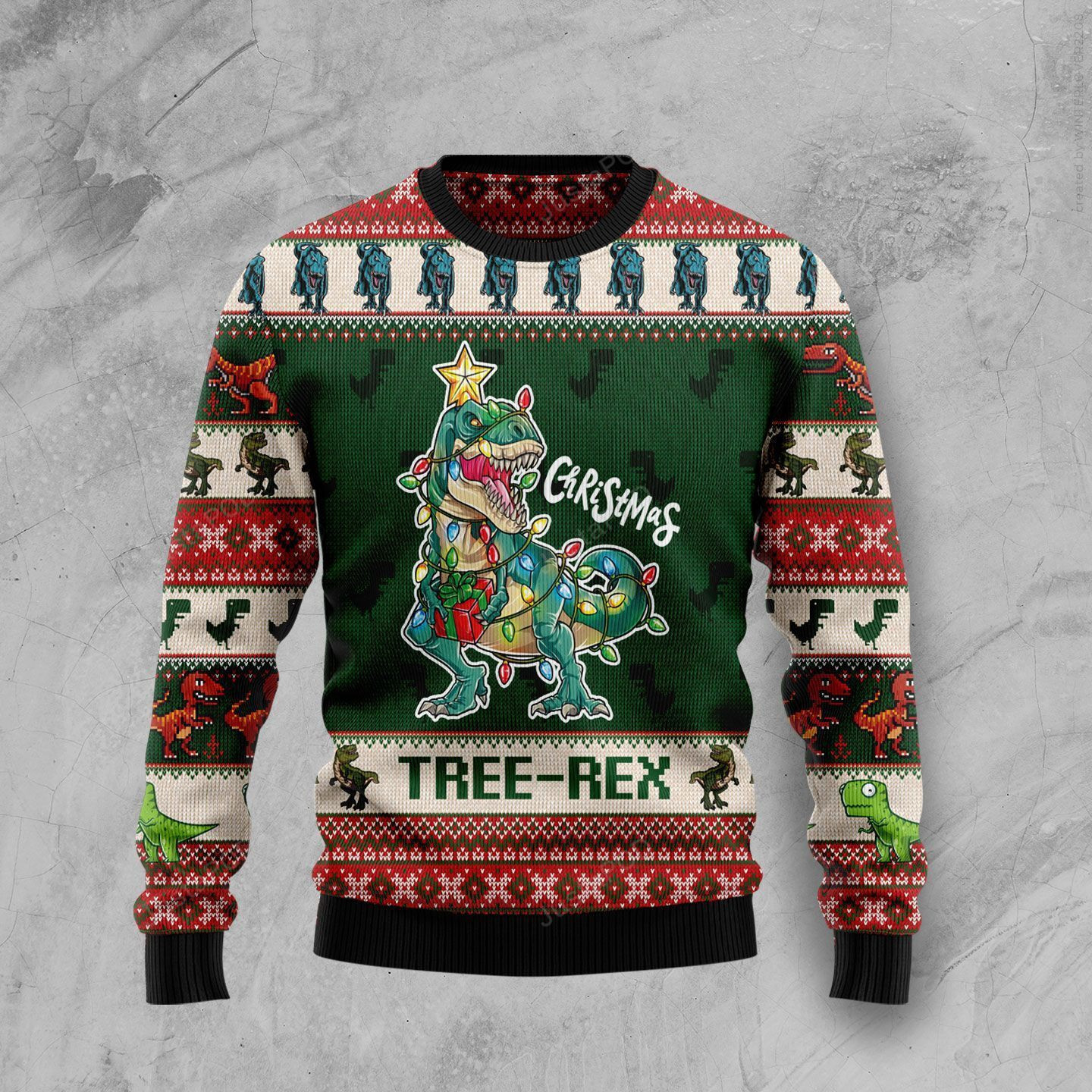 Christmas Tree Rex Ugly Christmas Sweater Adult 3D Funny Matching for family