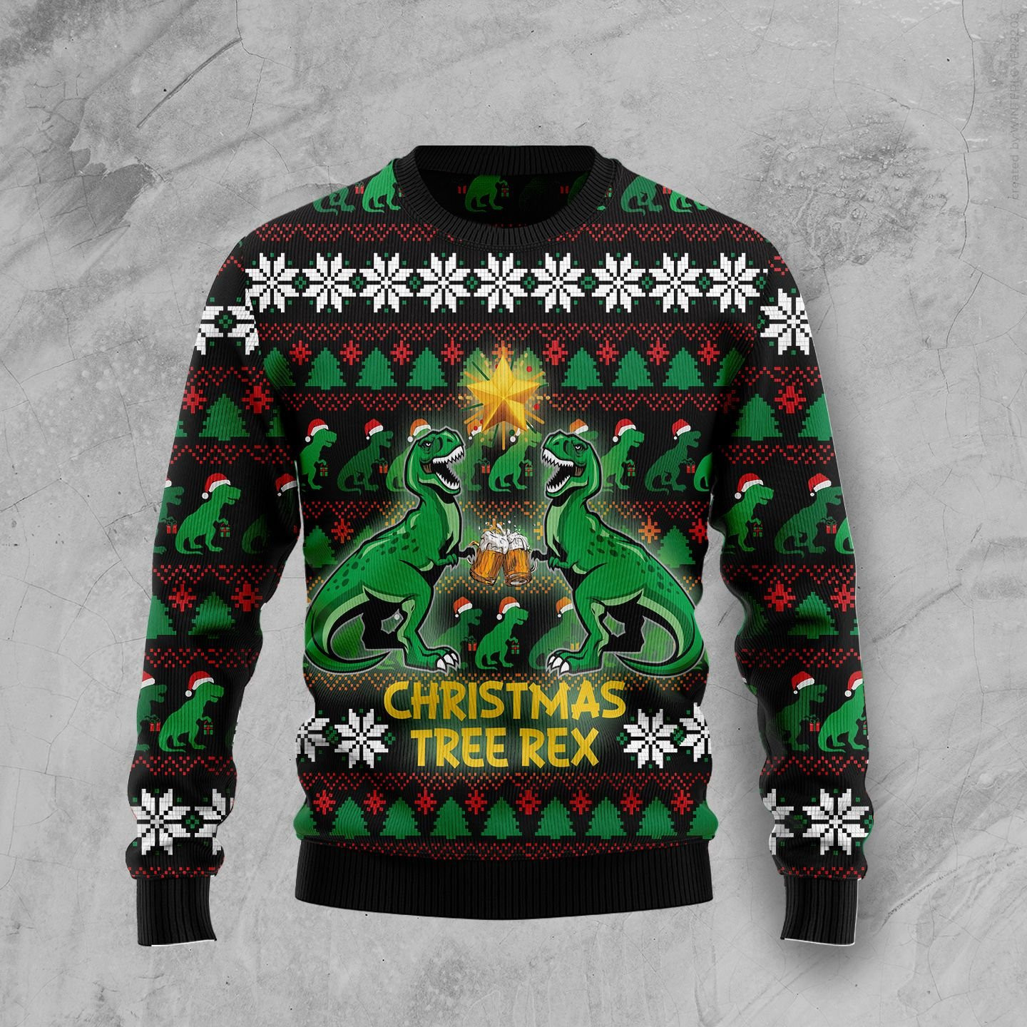 Christmas Tree Rex Ugly Christmas Sweater Adult 3D Funny Matching for family