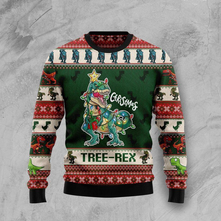 Christmas Tree Rex Ugly Christmas Sweater Adult 3D Funny Matching for family