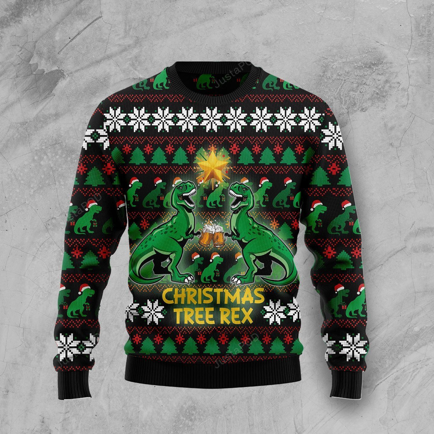Christmas Tree Rex Ugly Christmas Sweater Adult 3D Funny Matching for family
