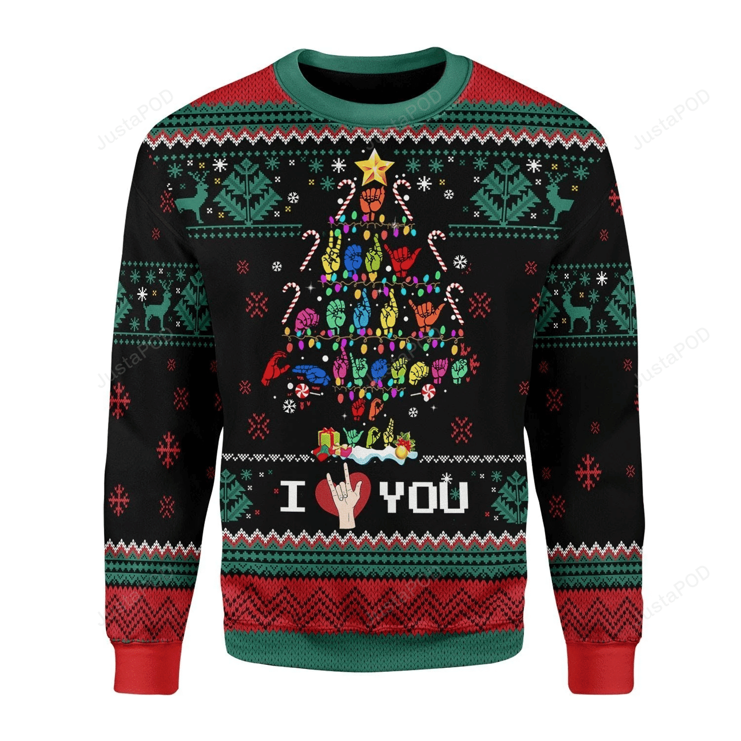 Christmas Tree Sign Language Ugly Christmas Sweater Adult 3D Funny Matching for family