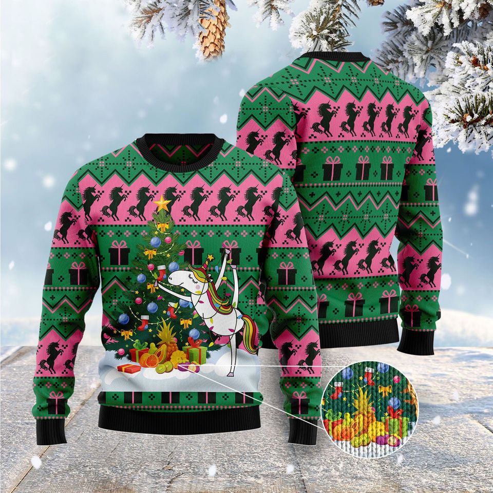 Christmas Tree Unicorn- Ugly Christmas Sweater unisex