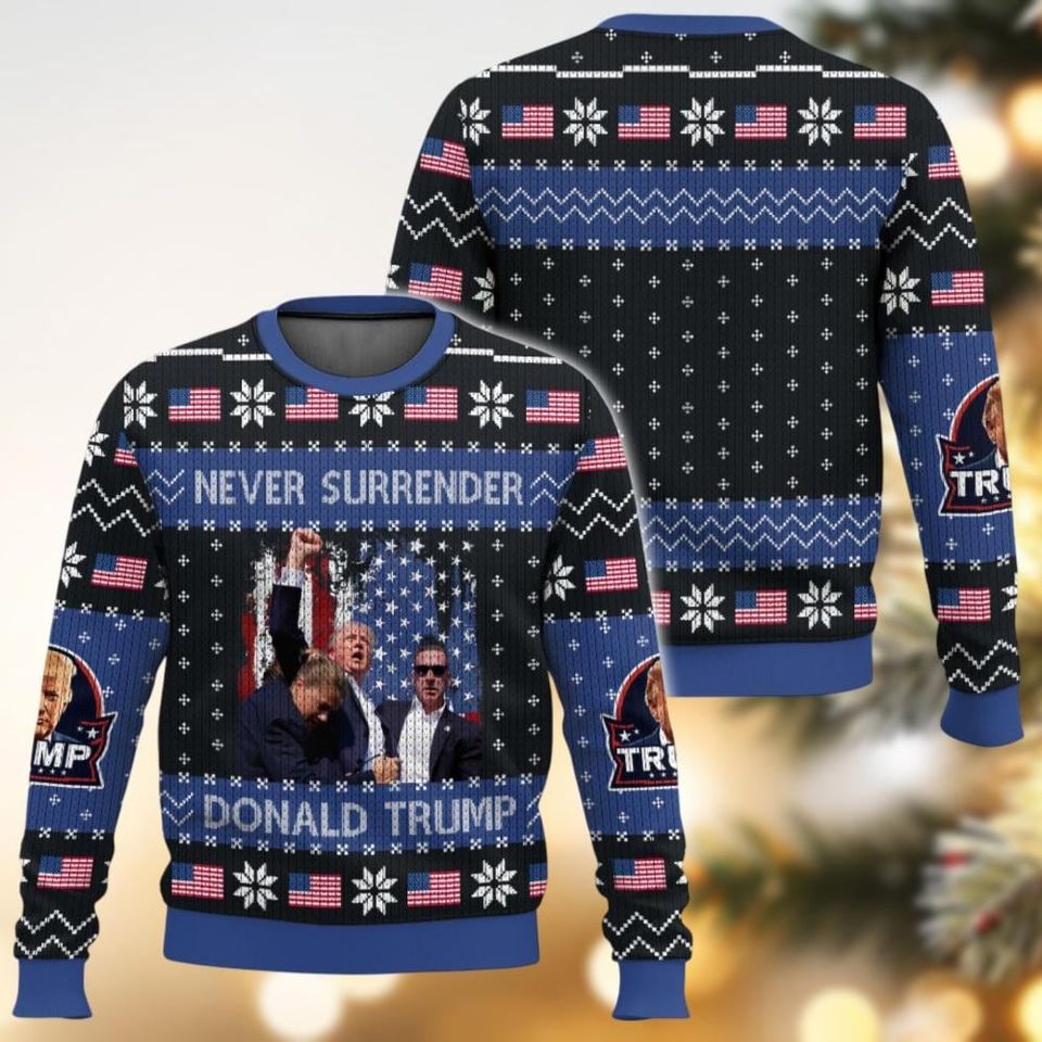 Christmas Trump Sweater, Never Surrender Donald Trump Sweater
