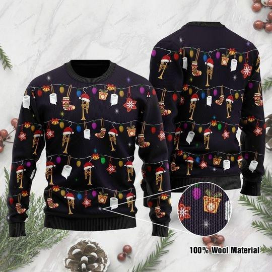 Christmas Trumpet Ugly Christmas Sweater Adult 3D Funny Matching for family