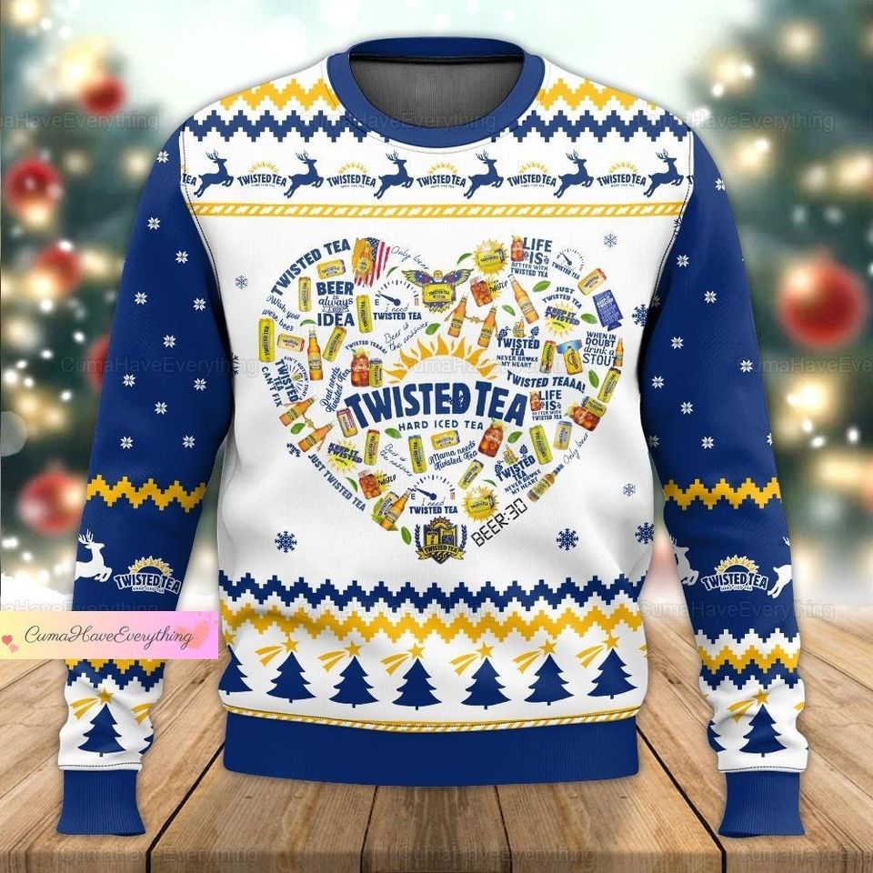 Christmas Twisted Tea Heart Ugly Sweater, Twisted Tea Xmas Sweater