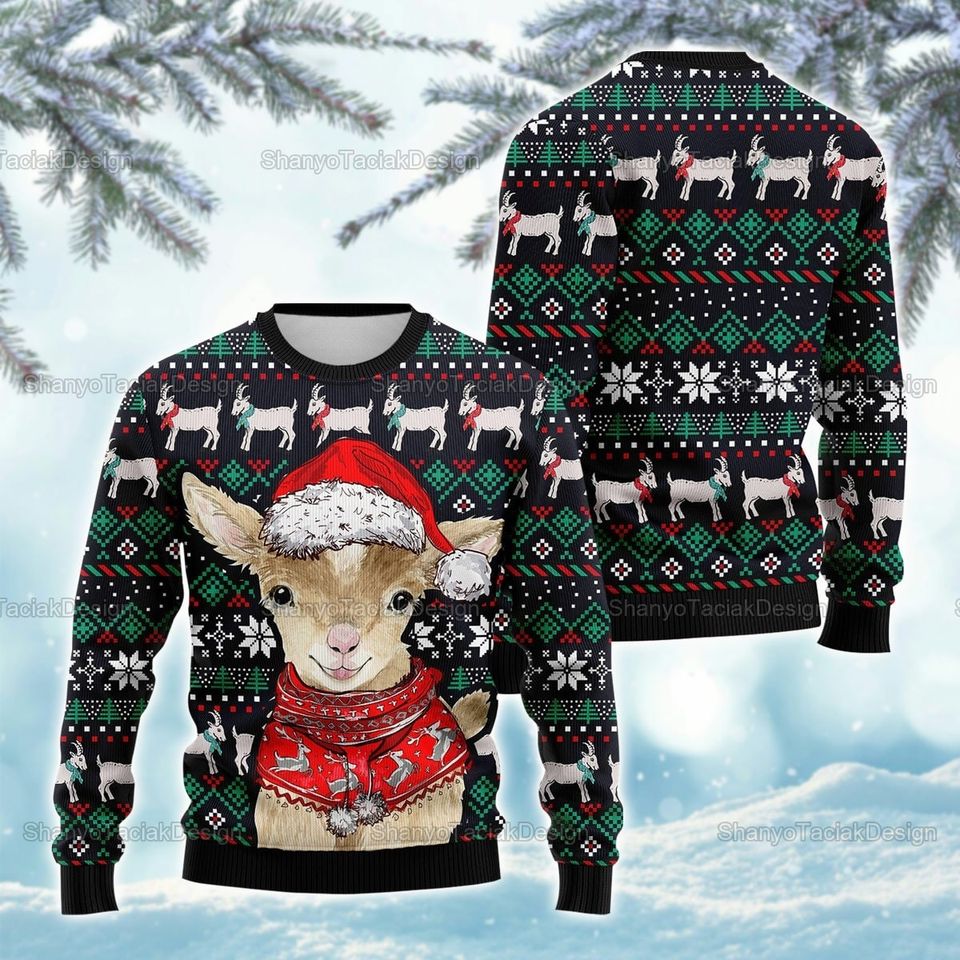 Christmas Ugly Christmas Sweater, Cute Goat Ugly Sweater