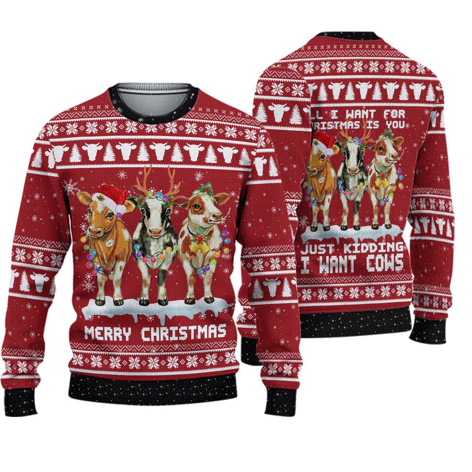 Christmas Ugly Sweater, Cow Christmas Lights Sweater