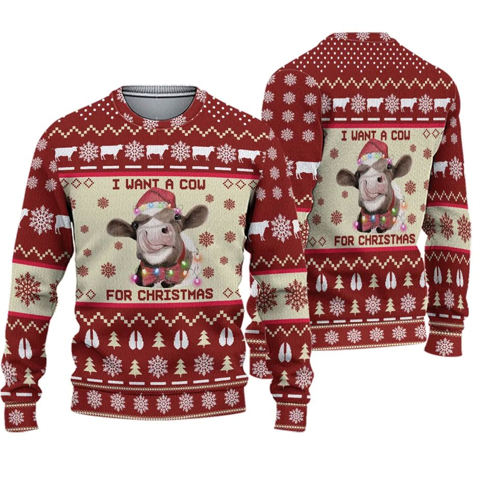 Christmas Ugly Sweater, Cow Ugly Christmas Sweater