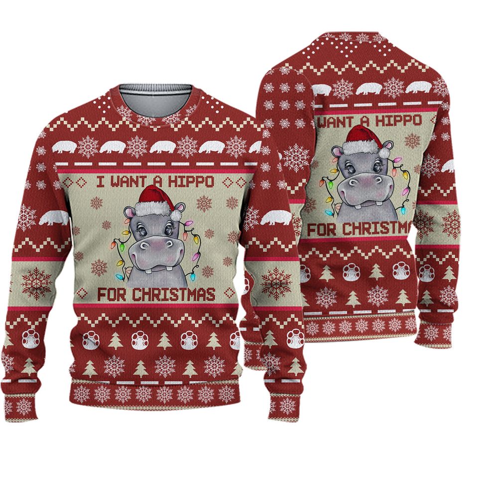 Christmas Ugly Sweater, Hippo Christmas Sweater