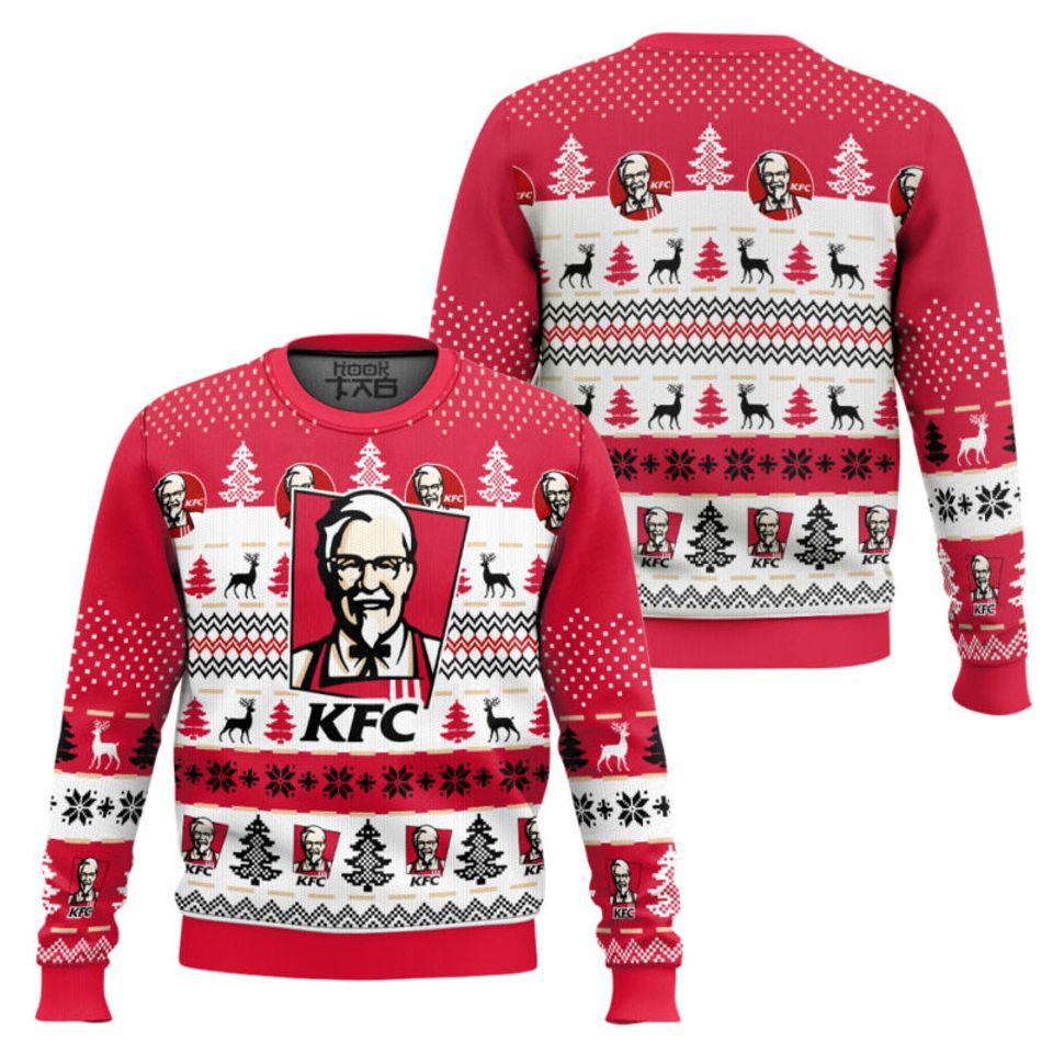 Christmas Ugly Sweater KFC Grandpa Snow Christmas Tree Deer Holiday