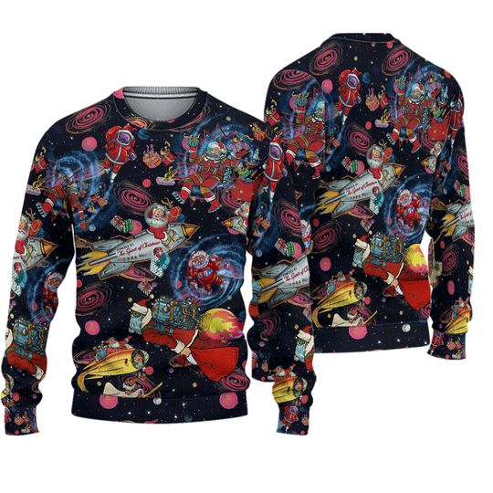 Christmas Ugly Sweatshirt Santa Claus in the Space Ugly Christmas Sweater S-5XL - Image 2