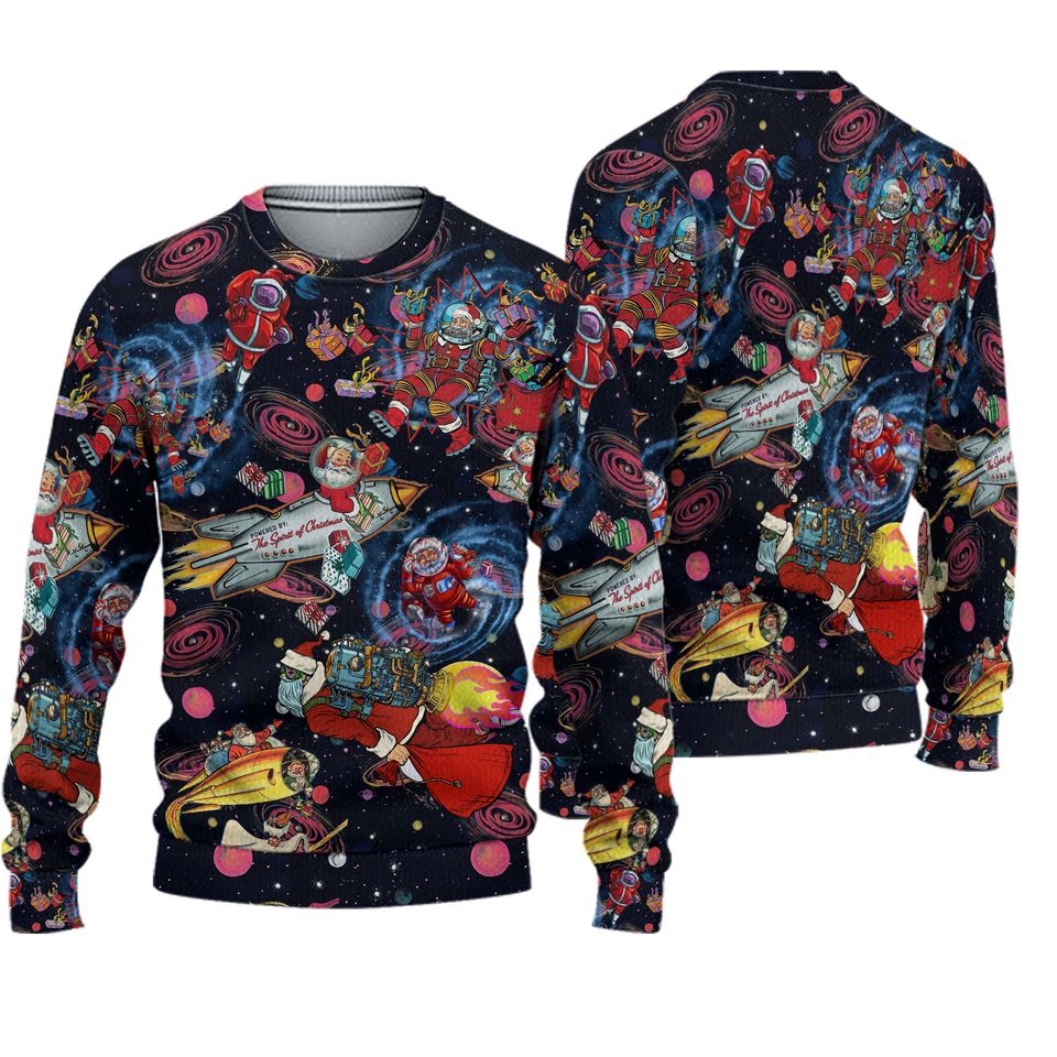 Christmas Ugly Sweatshirt Santa Claus in the Space Ugly Christmas Sweater S-5XL