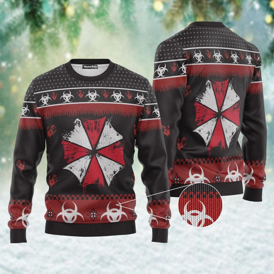 Christmas Umbrella Corporation Ugly Sweater, Resident Evil Ugly Christmas Sweater, Raccoon City Xmas