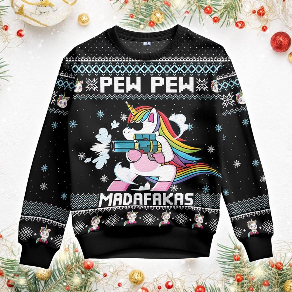 Christmas Unicorn Pew Pew Ugly Sweater