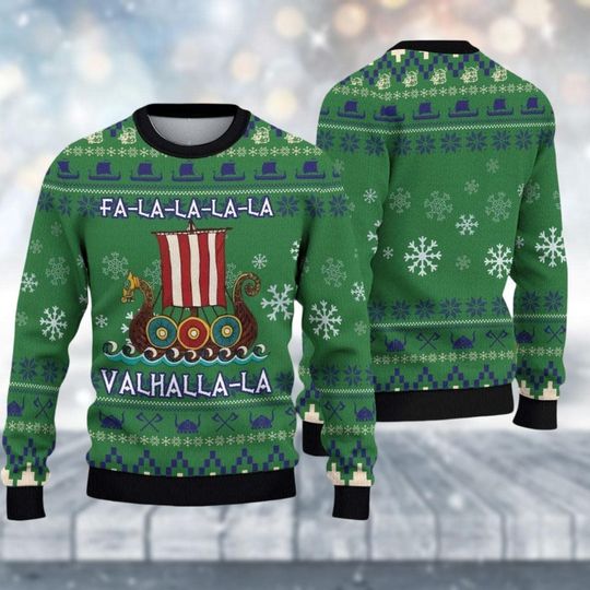Christmas Viking Fa La La Teal Ugly Christmas, Viking Christmas Sweater - Image 5