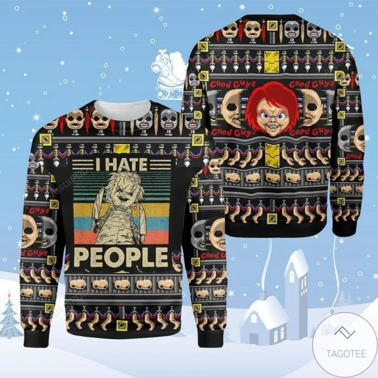 Chubby I Hate People Horror Doll Ugly Christmas Sweater Adult 3D Funny Matching for family
