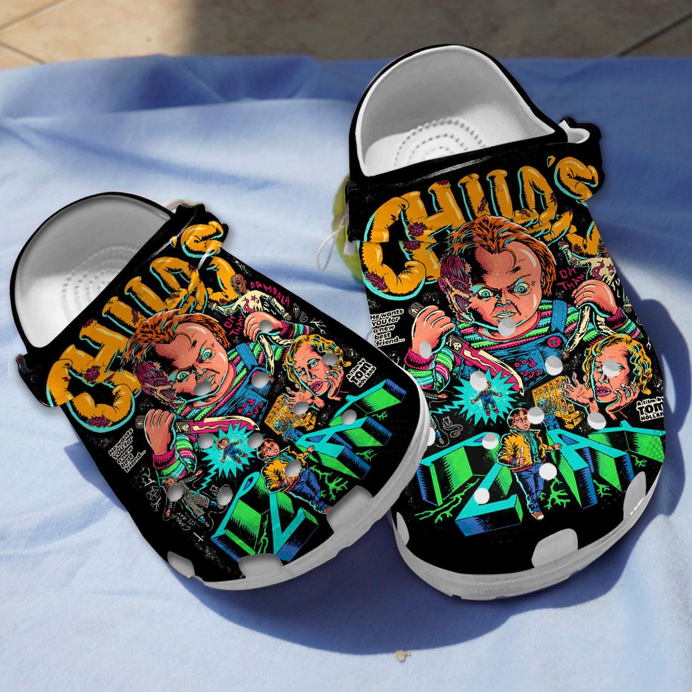 Chucky Horror Movie Crocs Crocband Clogs Shoes Comfortable For Men Women and Kids