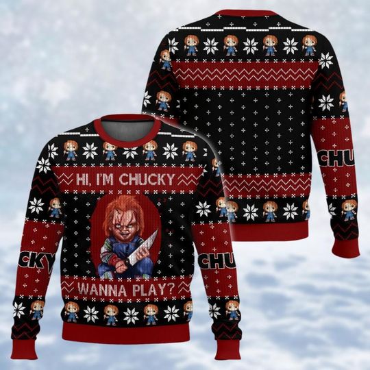Chucky Ugly Christmas Sweater, Horror Movie Shirt, Chucky Doll Holiday Sweater, Vintage - Image 7