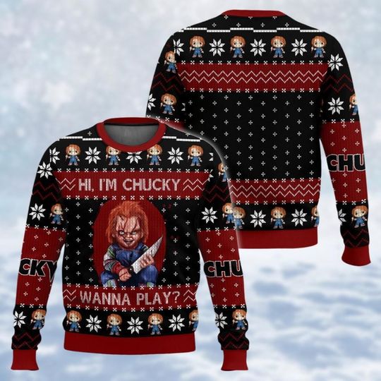 Chucky Ugly Christmas Sweater, Horror Movie Shirt, Chucky Doll Holiday Sweater, Vintage - Image 8