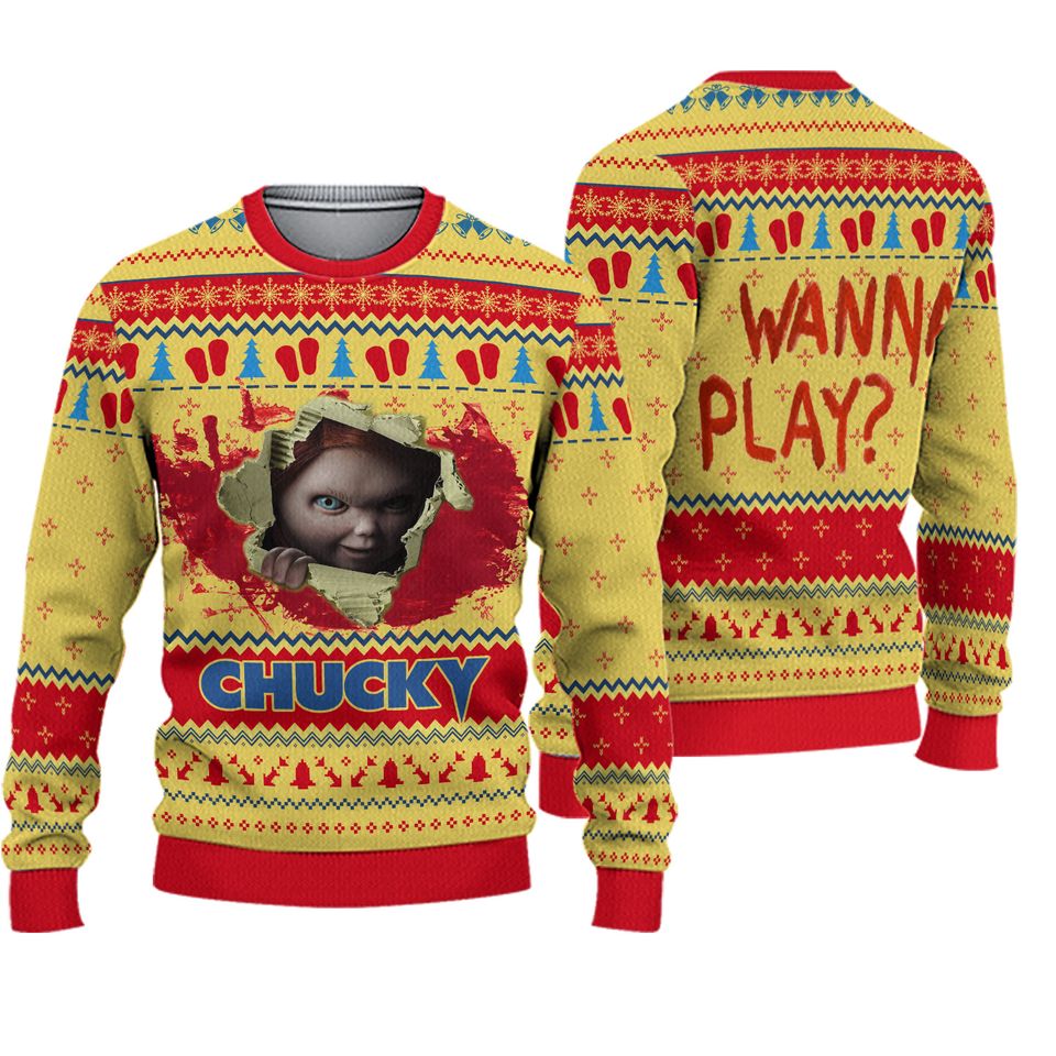 Chucky Wanna Play Horror Movie 2024 Best Fan Christmas Ugly Sweater