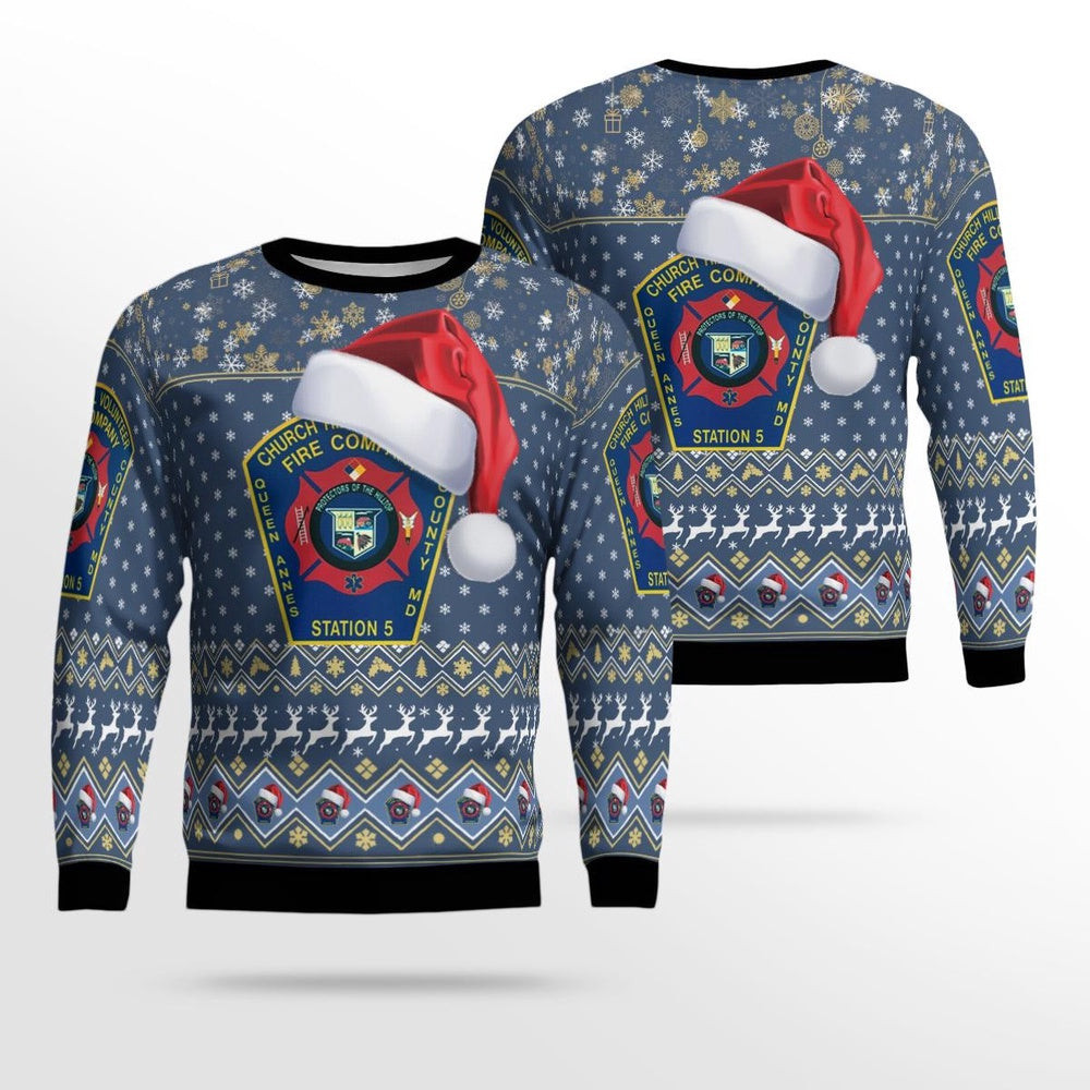 Church Hill Volunteer Fire Company Queen Anne's County Maryland Christmas AOP Ugly Christmas Sweater Xmas Unisex Sweater Christmas Gifts For Men Women
