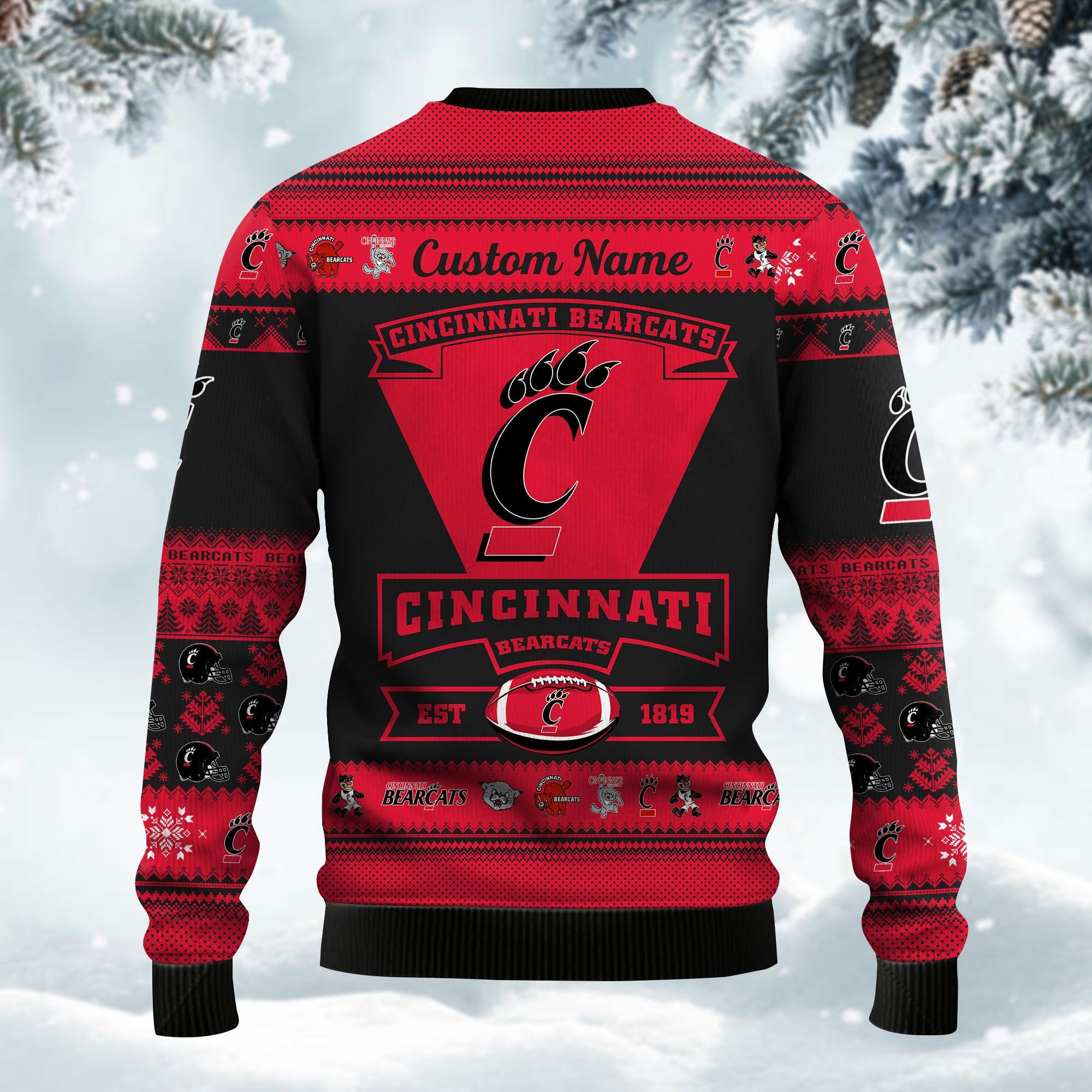 Cincinnati Bearcats Football Team Logo Personalized Ugly Christmas Sweater Adult 3D Funny Matching for family - Image 3