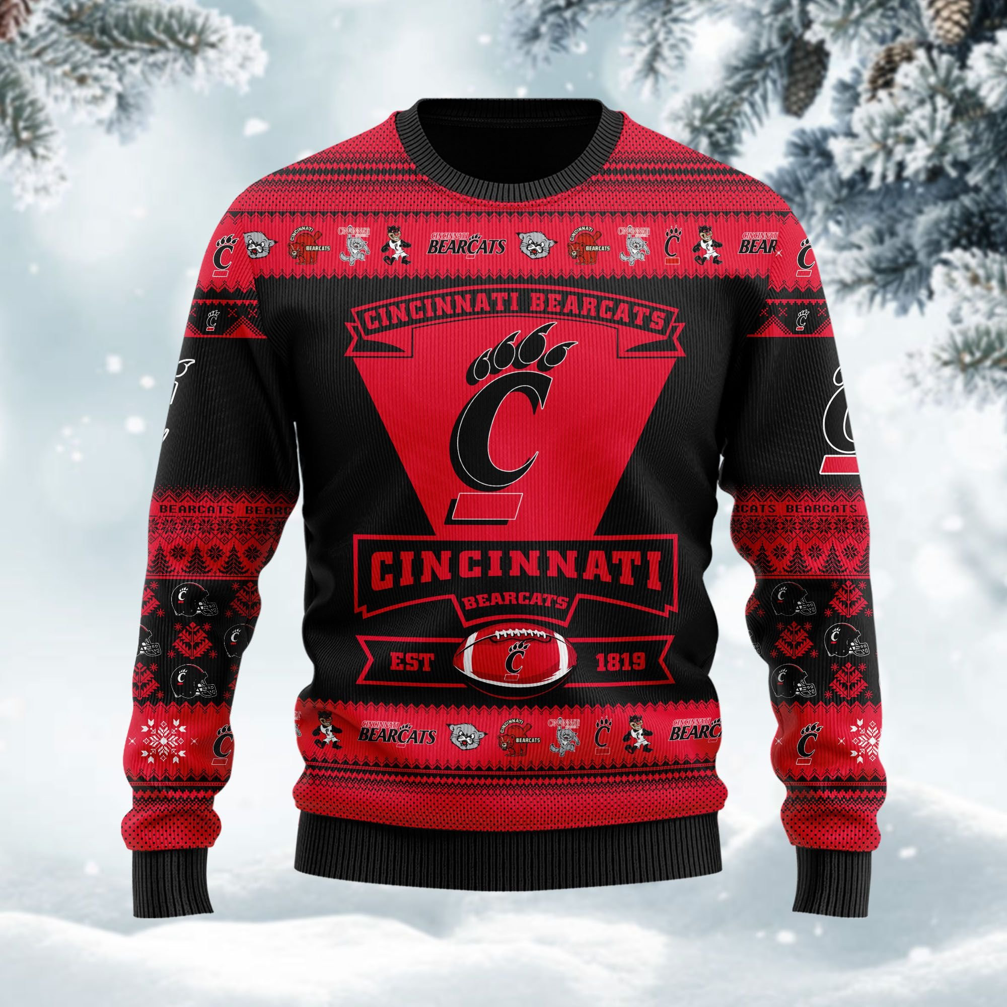 Cincinnati Bearcats Football Team Logo Personalized Ugly Christmas Sweater Adult 3D Funny Matching for family - Image 2