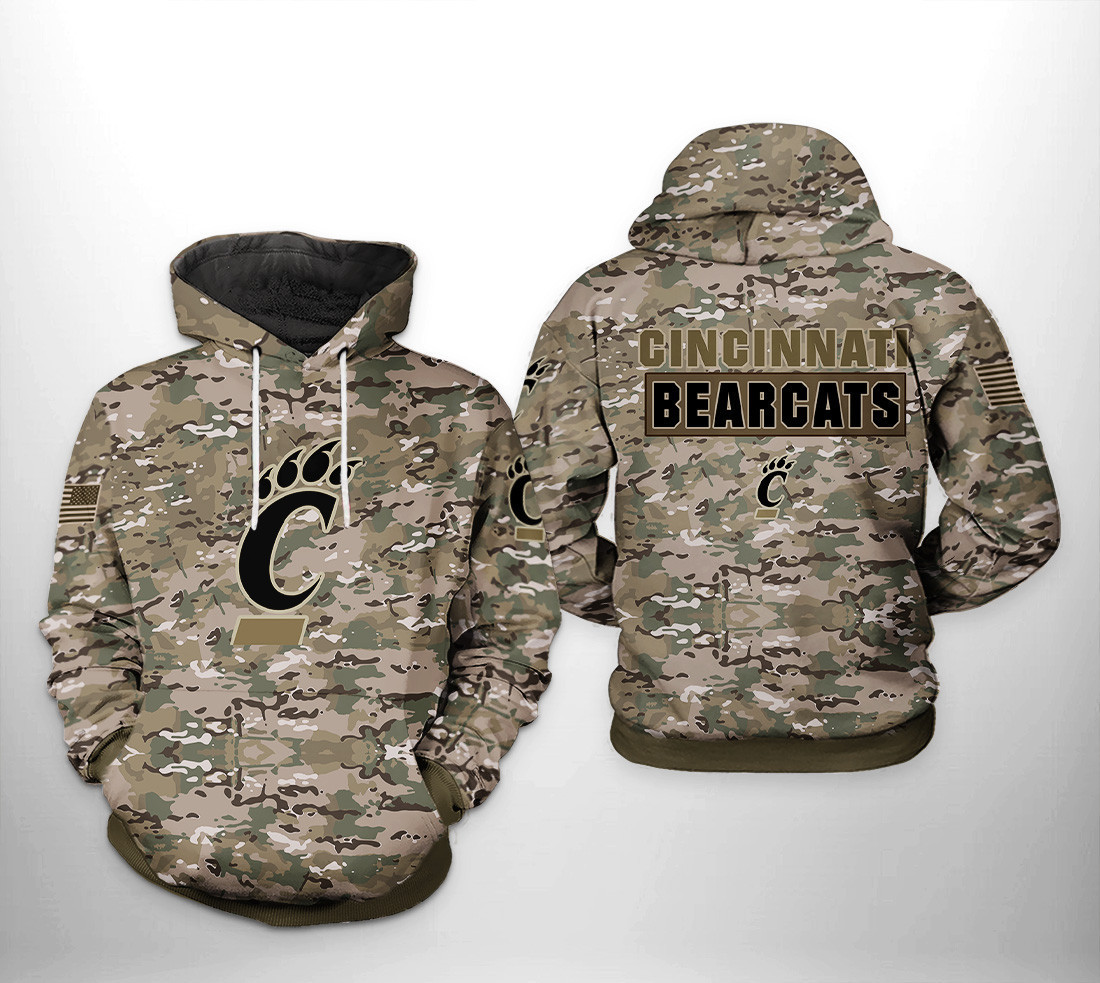 Cincinnati Bearcats NCAA Camo Veteran 3D All Over Print Hoodie, Zip Hoodie
