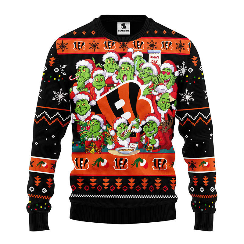 Cincinnati Bengals 12 Grinch Xmas Day Ugly Christmas Sweater Adult 3D Funny Matching for family