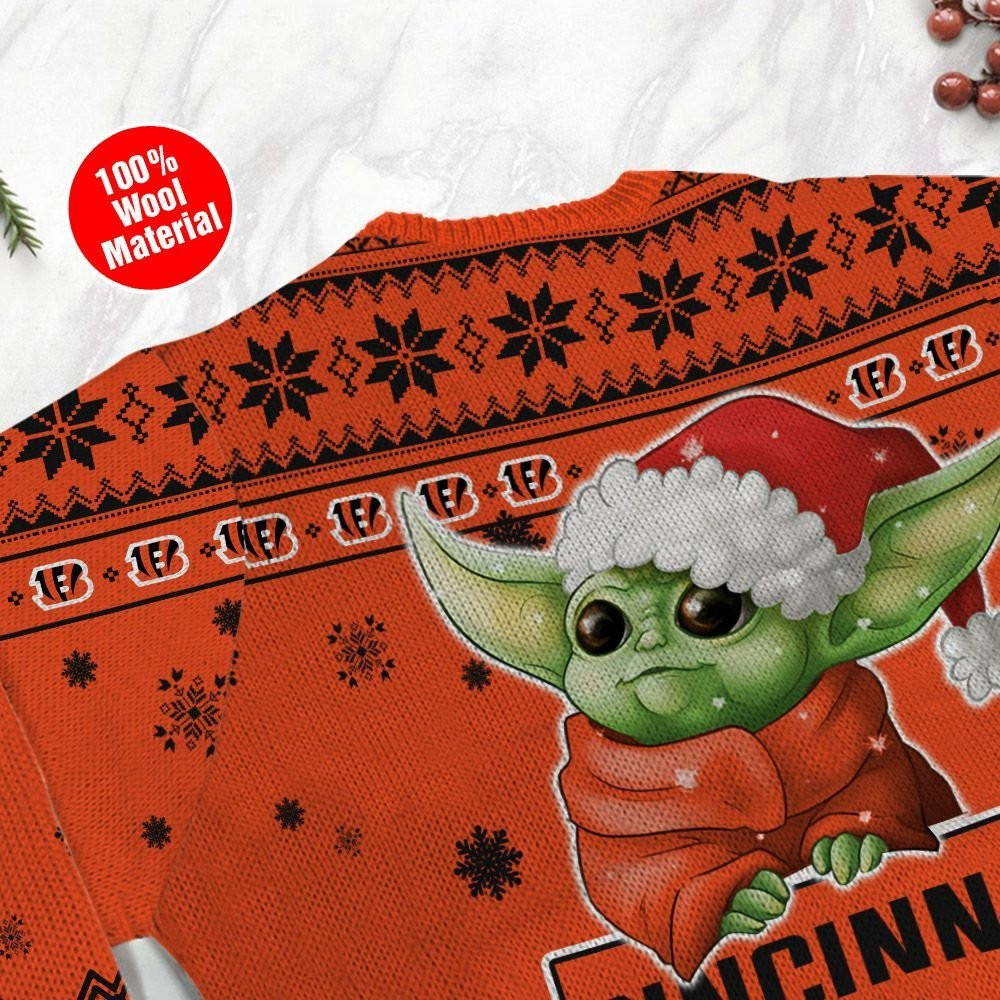 Cincinnati Bengals Cute Baby Yoda Grogu Ugly Christmas Sweater Adult 3D Funny Matching for family - Image 5