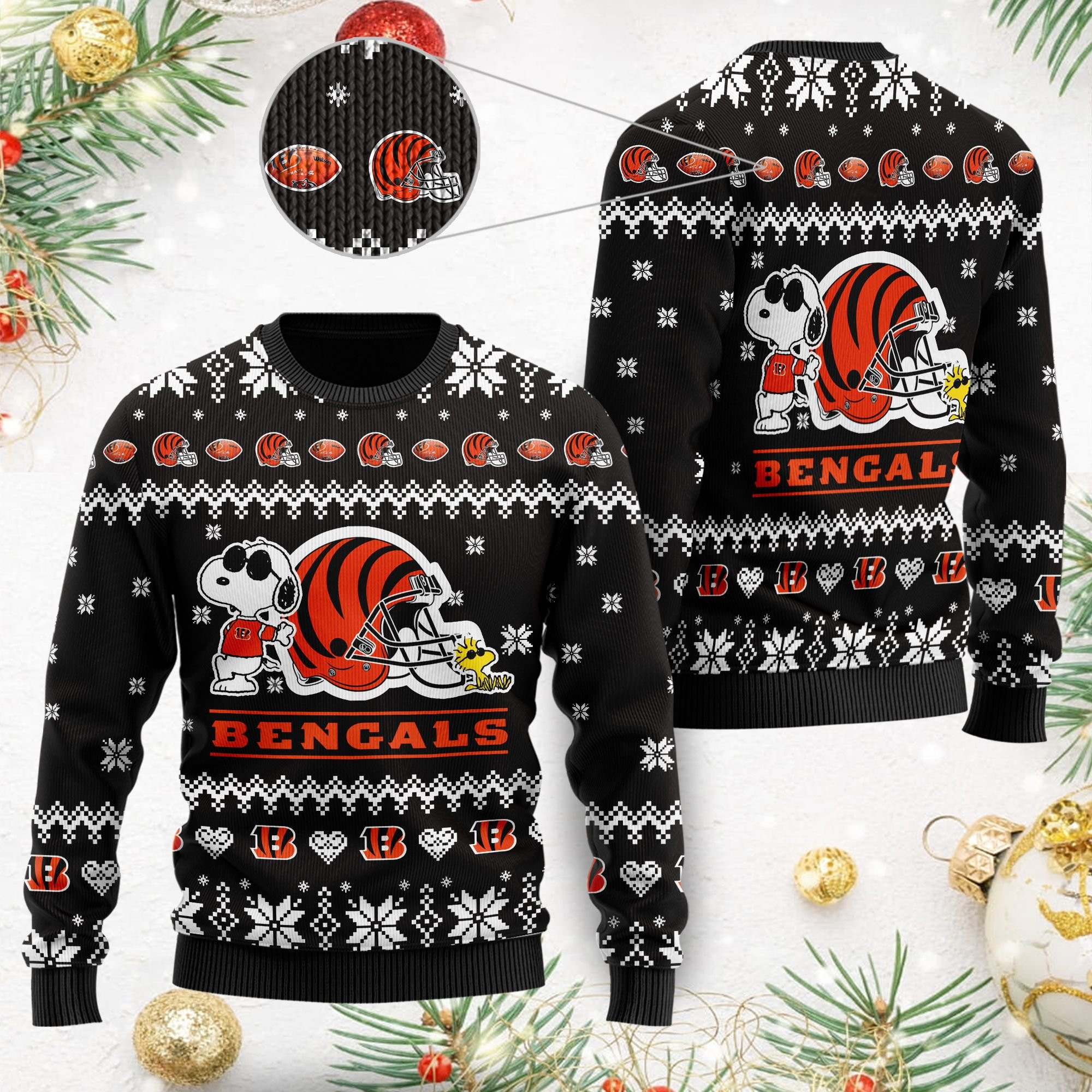 Cincinnati Bengals Cute The Snoopy Show Football Helmet 3D Ugly Christmas Sweater Adult 3D Funny Matching for family