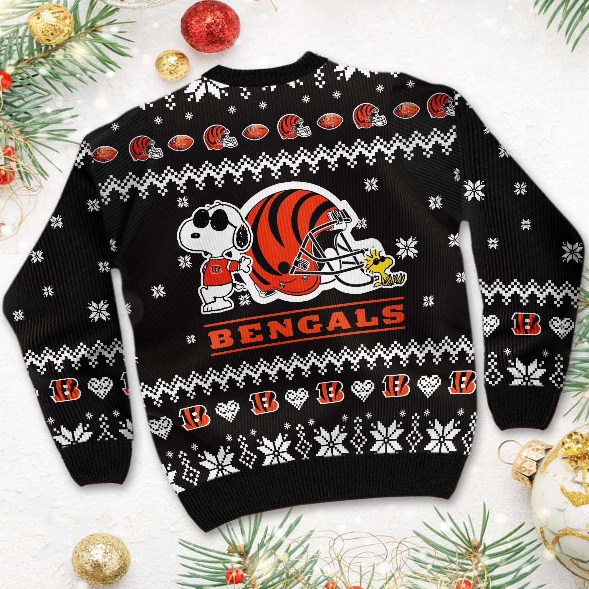 Cincinnati Bengals Cute The Snoopy Show Football Helmet 3D Ugly Christmas Sweater Adult 3D Funny Matching for family - Image 4