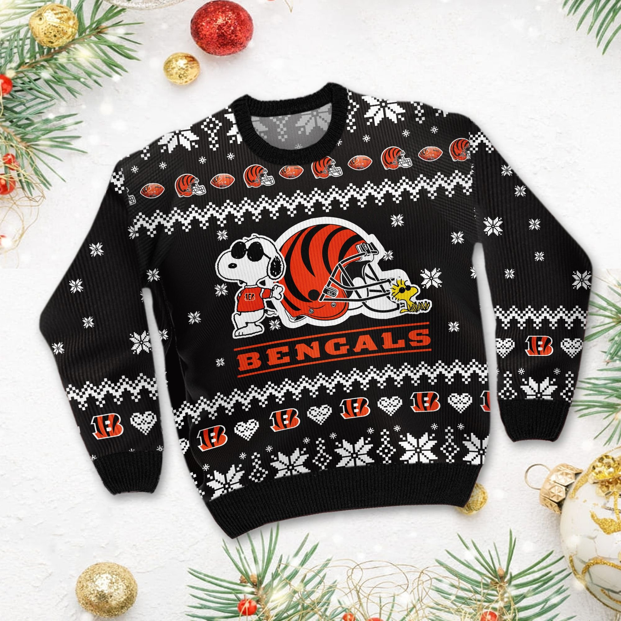 Cincinnati Bengals Cute The Snoopy Show Football Helmet 3D Ugly Christmas Sweater Adult 3D Funny Matching for family - Image 3